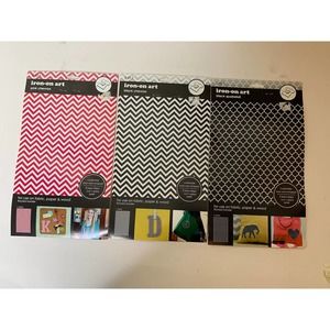 S.E.I. Iron On Flocked Transfer Sheet 5.5"x9.25 Pink Black Chevron & Quatrefoil